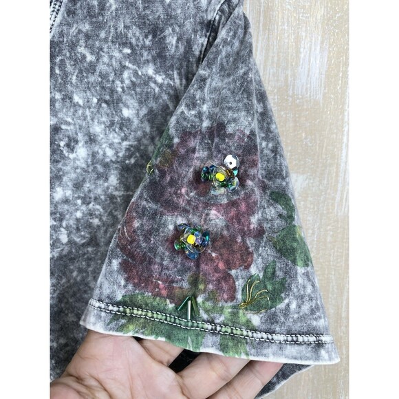 Aratta Silent Journey Women's Top L Gray Acid Wash Open Back Short Sleeve Ruffle - Picture 3 of 8